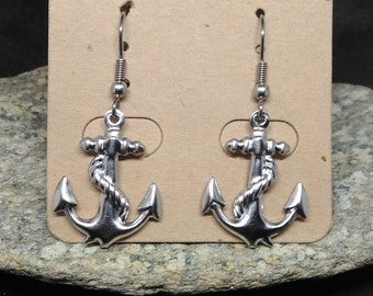 Boucles d/'oreilles ancre en métal argenté 12x33mm Antique Silver Anchor Earring