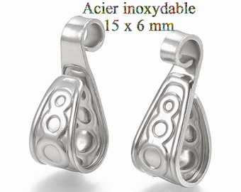 10 bélières a pincer gravés en acier inoxydable 15 x 6 mm