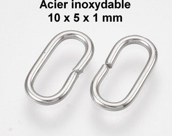 50 anneaux de jonction ovale en acier inoxydable 10 x 5 x 1 mm