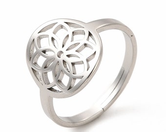 1 anillo flor de la vida en acero inoxidable talla 6