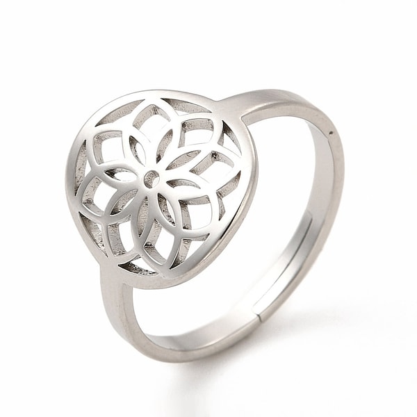 1 bague fleur de vie en acier inoxydable taille 6