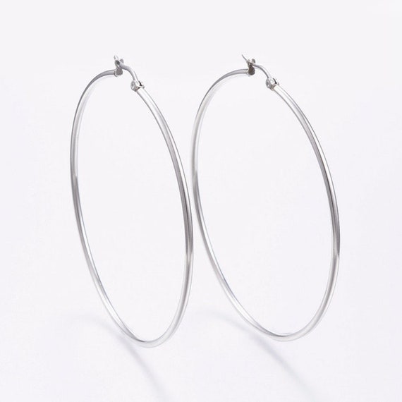 1 par de aros grandes de acero inoxidable de 68 mm