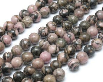 10 Rhodonite beads, 8 mm