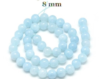 10 perles de 8 mm en aigue marine