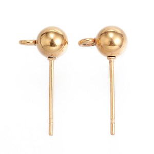 10 gold stainless steel stud earrings, 5 mm ball image 2