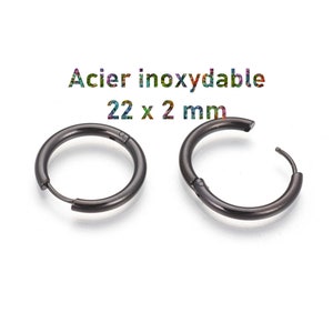 1 pair of black stainless steel hoop earrings 22 mm