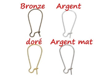 10 paires boucles d'oreilles dormeuses 25 mm bronze, argent, doré, argent mat