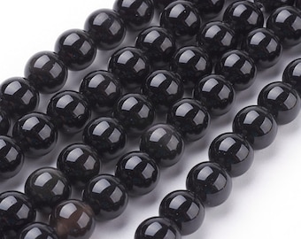 10 perles de 8 mm en Obsidienne noire grade AA