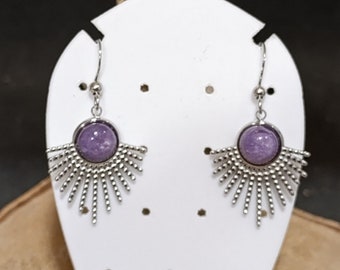 1 paire de boucles d'oreilles soleil charoite sur acier inoxydable