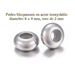 Peut inclure: Deux perles d'espacement en métal argenté avec un trou au centre. Les perles mesurent 8 mm de diamètre et 4 mm d'épaisseur. Le trou mesure 2 mm de diamètre.