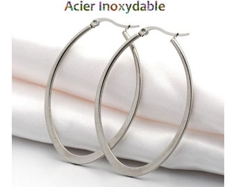 1 pair of oval stainless steel hoop earrings 63 x 40 mm