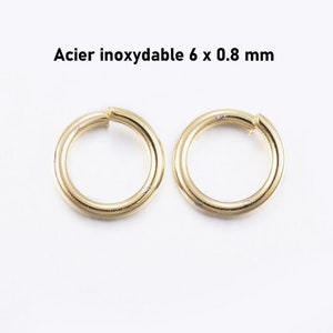 100 anneaux de jonction en acier inoxydable 6 x 0.8 mm doré image 1