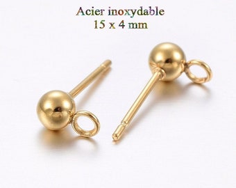 10 puces d'oreilles en acier inoxydable doré boule de 4 mm