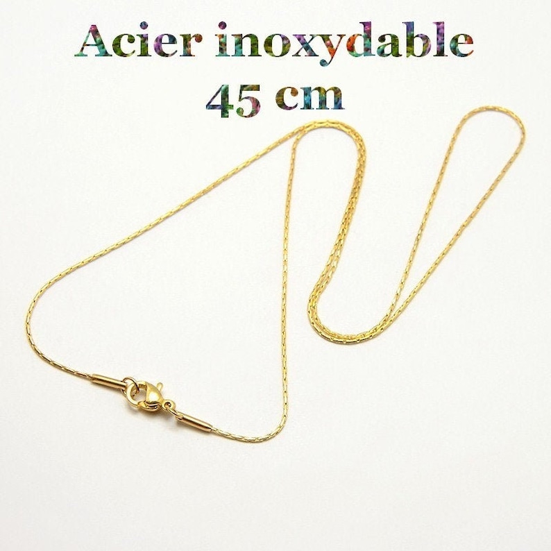 1 collier en fines mailles torsion acier inoxydable doré 45 cm image 1