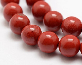 10 perles de 8 mm en Jaspe Rouge grade AA