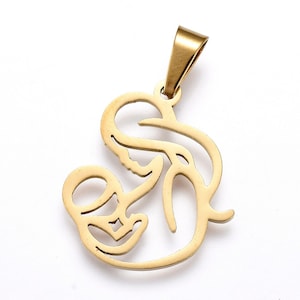 1 pendant of a mother in golden stainless steel on chain