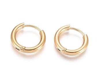 1 pair of gold stainless steel hoop earrings, 16 mm