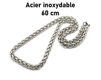 1 collier chaine grosses mailles épi en acier inoxydable 60 cm