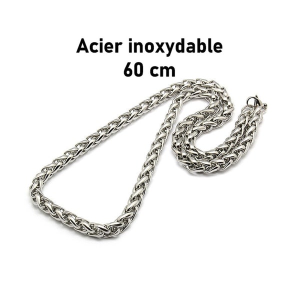 1 collier chaine grosses mailles épi en acier inoxydable 60 cm