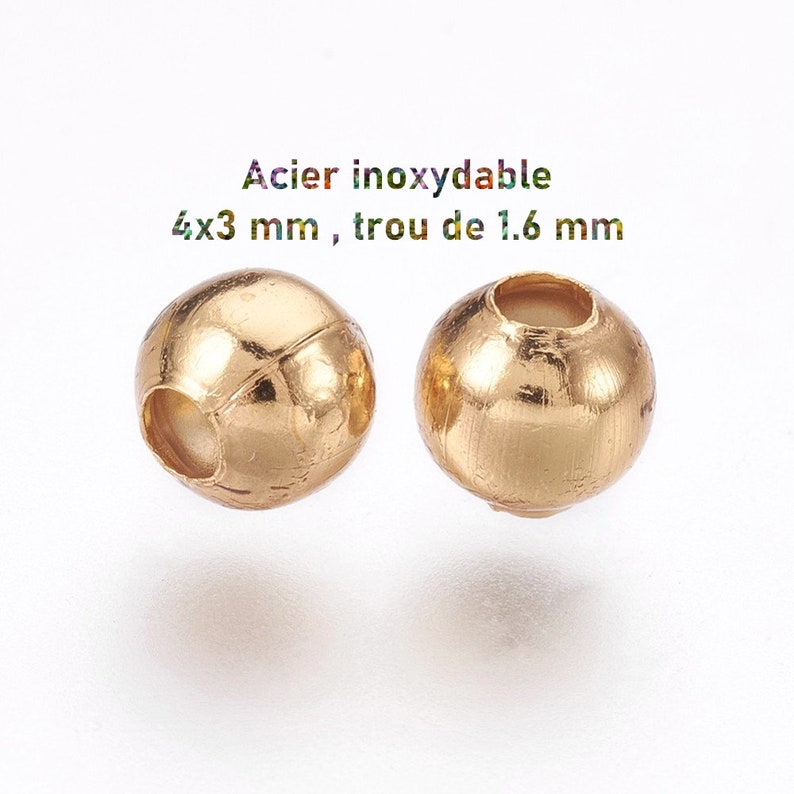 100 perles de 4 mm dorées en acier inoxydable image 1