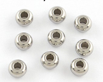 50 perles de 5 x 3 mm en acier inoxydable