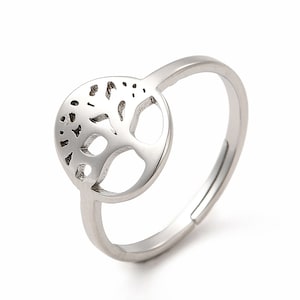 Bague arbre de vie ajustable en acier inoxydable or et blanc