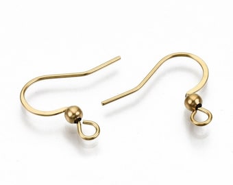 20 Gold Plated Stainless Steel Earring Hooks