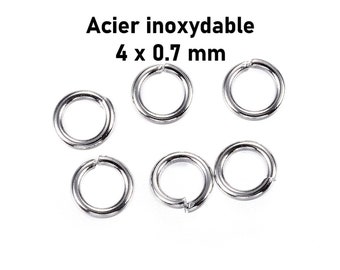 200 anneaux de jonction en acier inoxydable 4 x 0.7 mm