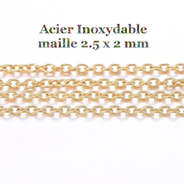 1 mètres de chaine soudée en acier inoxydable dorée 2.5x2mm