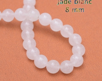 10 perles de 8 mm en Jade blanc naturel de Malaisie