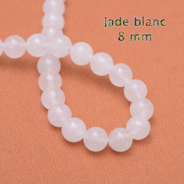 10 perles de 8 mm en Jade blanc naturel de Malaisie