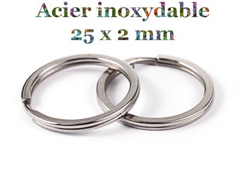 10 anneaux de porte clés en acier inoxydable 25 mm