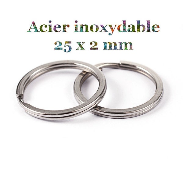 10 anneaux de porte clés en acier inoxydable 25 mm