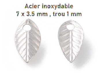 100 / 1000 petites feuilles en acier inoxydable 7 x 3.5 mm, bout de chaine