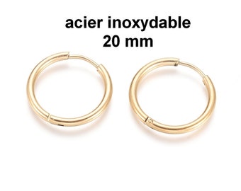 1 paire de créoles en acier inoxydable doré 20 x 2 mm