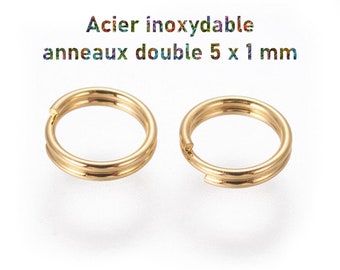 100 anneaux de jonction double en acier inoxydable doré 5 mm