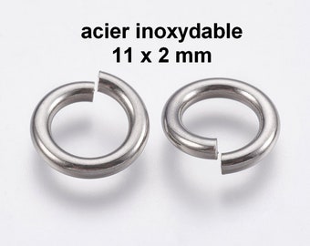 10 anneaux de jonction 11 x 2 mm en acier inoxydable