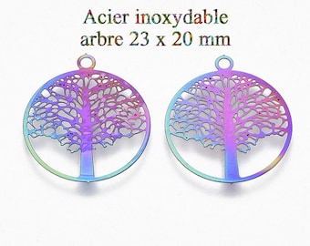 10 breloques d' un arbre en acier inoxydable arc en ciel 23 x 20 mm