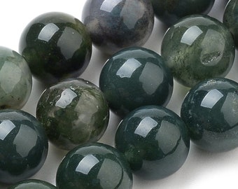 10 beads of 8 mm in Moss Agate