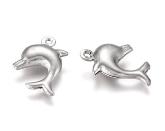 10 breloques dauphin en acier inoxydable 16 x 10 mm bout de chaine