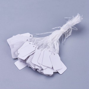 100 white price labels with cord