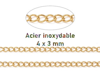 1/10 meters of welded gold-plated stainless steel chain, 4x3mm