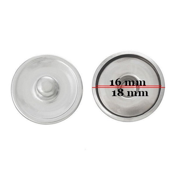 10 supports de boutons pression snap 18 mm argent mat