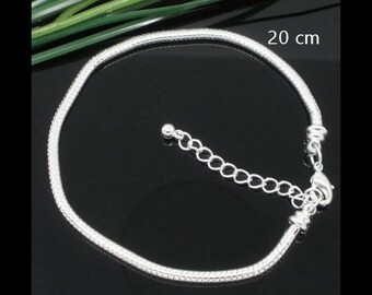 1 bracelet pour perles argenté 20 + 5 cm