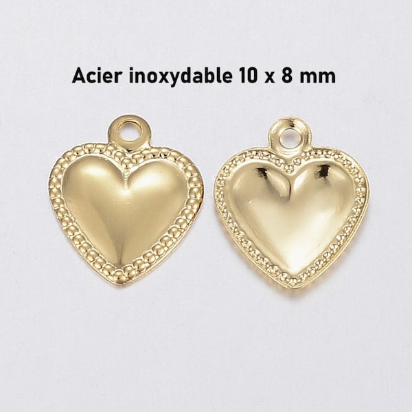 10 breloques coeur bout de chaine en acier inoxydable doré 10 x 8 x 0.8 mm, trou de 1mm