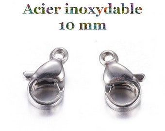 10 fermoirs mousqueton 10 mm en acier inoxydable