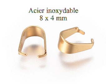 20 bélières à pincer acier inoxydable 8 x 4 mm doré