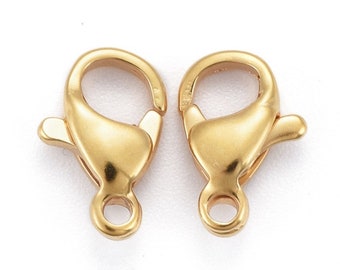 10 lobster clasps 15 mm in gold-plated stainless steel