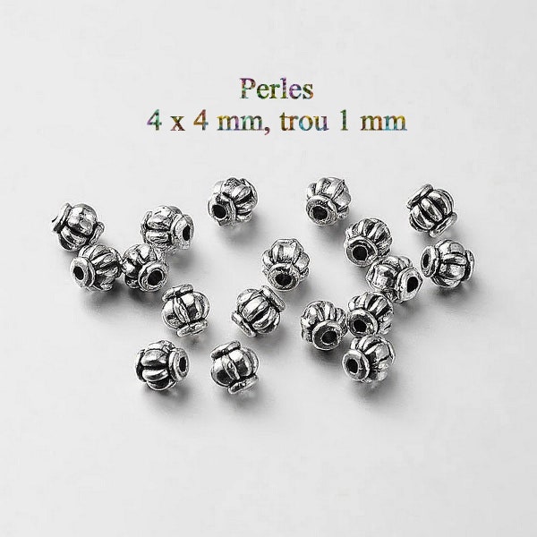 50 perles d'entretoise toupie argent vieilli 4 x 4 mm