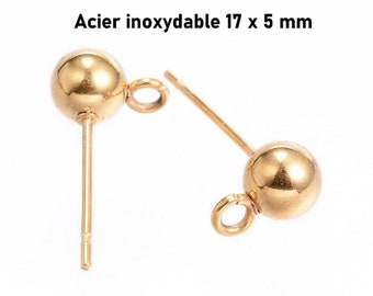 10 gold stainless steel stud earrings, 5 mm ball